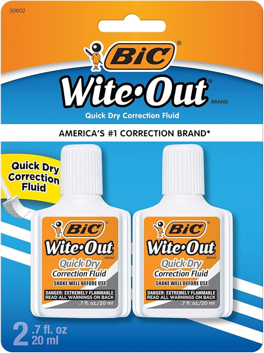 BIC Wite-Out Quick Dry Correction Fluid - 2 pack - white color writeout - white-out