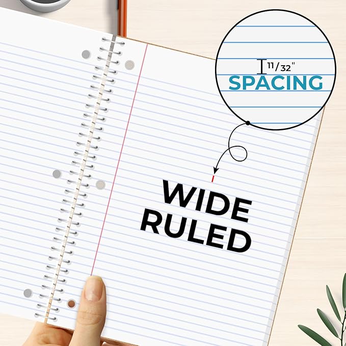 36 Pack Spiral Notebook, 5 Subject, Wide Ruled, 300 Pages/Book (150 Sheets), 8 x 10-1/2", Bulk School & Office Spiral Notebooks, Sturdy Spiral Journal Notebook, Soft Cover, Assorted Colors