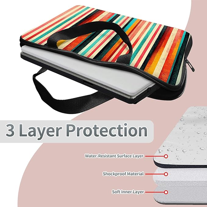Universal Tablet Laptop Sleeve Case 10 inch, Colorful Vertical Stripes Slim Carrying Case Durable Handbag Travel Laptop Bag for 7 to 10-inch Laptops/Notebook/Kids Tablet/ipad/eBook Readers
