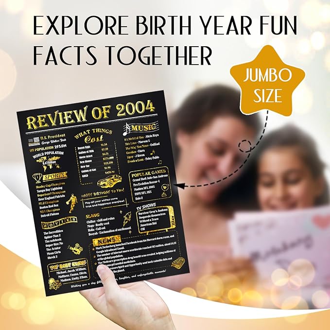 21st Birthday Card for Son Grandson, Jumbo 3D Pop Up 21st Birthday Cards for Boy Girl, Happy 21 Year Old Her Him Daughter Funny Bday Gifts, Review of 2004, Black Gold