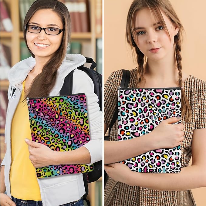 2 Pack Rainbow Leopard Print Book Sleeve, Books Protector，Books Pouch， Book Lovers Gifts，Bookish Gifts Waterproof Cover with Zipper，Leopard Decor Gift Bag for Women Girls Christmas Appreciation