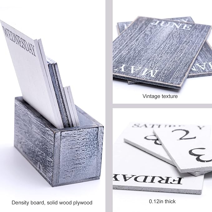 Notakia Perpetual Calendar Wooden Calendar Blocks Vintage Wood Block Calendar for Home Office Desk Accessories Week Month Date Display (Love you more)