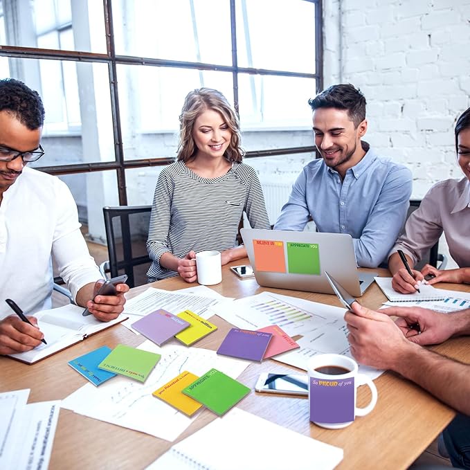 Yinder 24 Pcs Inspirational Sticky Notes with Lines Cute Motivational Sticky Notes Pad Employee Appreciation Gifts Bulk for Teacher Nurse Coworkers Office Supplies 3 x 3''(Classic Color,Thank You)