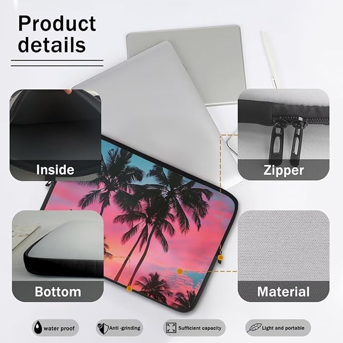 Tropical Palm Tree Laptop Protective Sleeve for Women 17 inch Computer Sleeve Bag Neoprene Lap Top Case Suitable Gifts for Travel School Office Neatly Organizers Sunset Laptop Accessories
