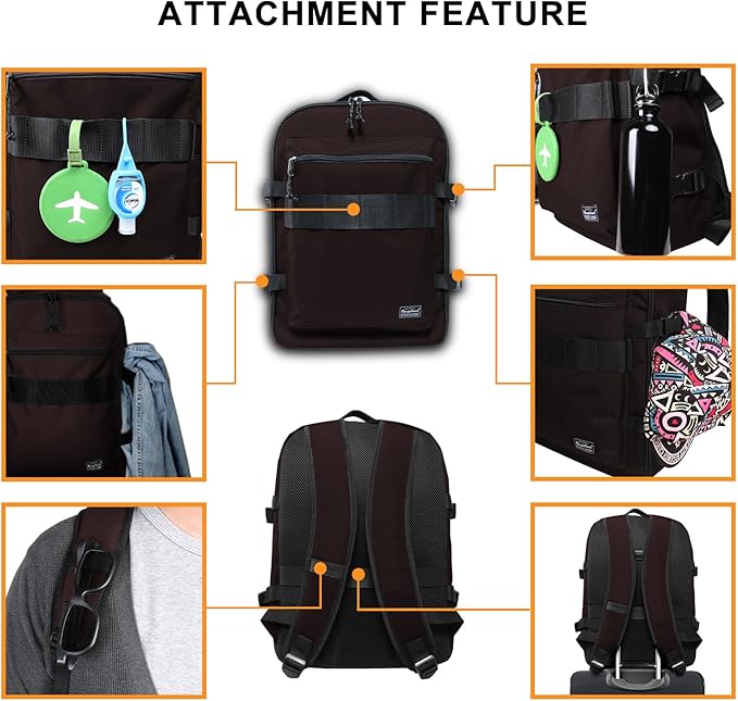 Travel Backpack 17L Lightweight Casual Small Carry-on Daypack 15-inch Laptop Notebook, Underseat Overnight Weekender, Brown