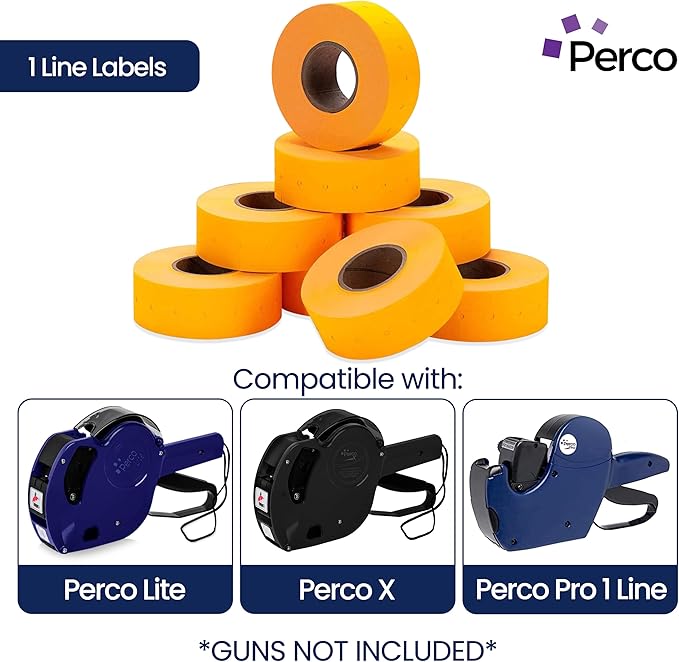 Perco 1 Line Fluorescent Orange Labels - 80 Rolls, 10 Sleeves, 80,000 Blank Price and Date Gun Labels for Perco 1 Line Price and Date Guns - Made in USA