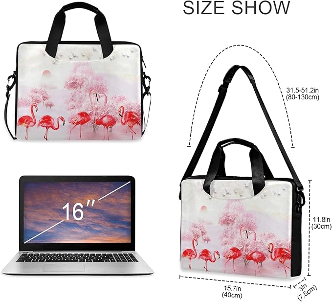 Pink Flamingo Landscape Laptop Messenger Bag Case Sleeve Briefcase for Men Women