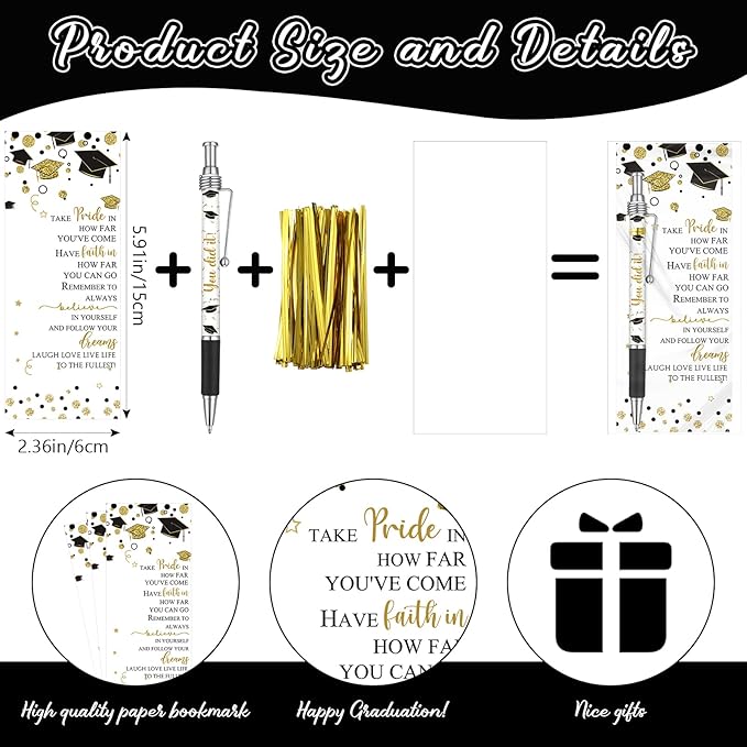 25 Pcs Graduation Ballpoint Pens Class of 2025 Pens Bulk Graduation Favors Pens and Bookmark Graduation Gift for Student School Grad Party Favor Senior High School Supplies
