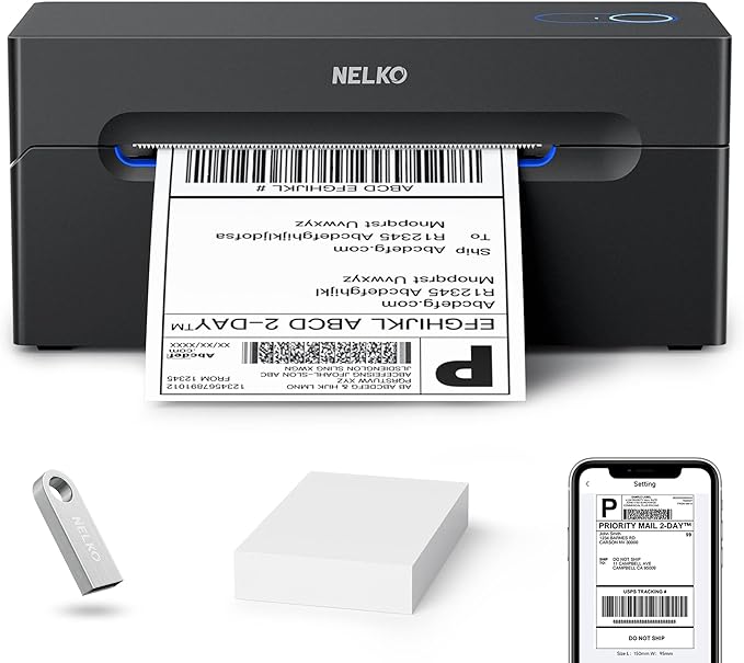 Nelko Bluetooth Thermal Shipping Label Printer, Wireless 4x6 Shipping Label Printer for Shipping Packages, Support Android, iPhone and Windows, Widely Used for Amazon, Ebay, Shopify, Etsy, USPS