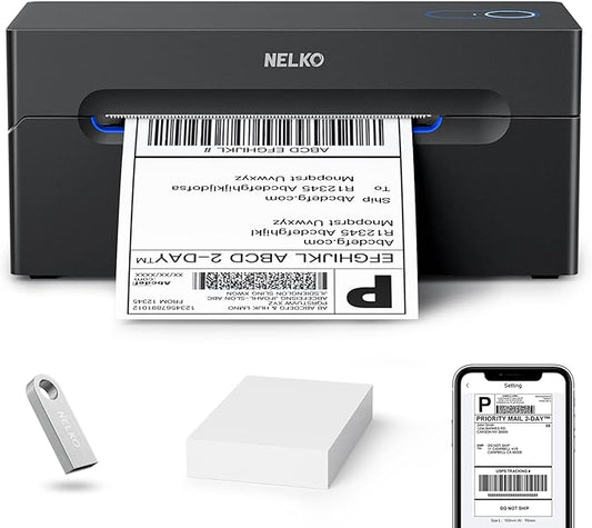 Nelko Bluetooth Thermal Shipping Label Printer, Wireless 4x6 Shipping Label Printer for Shipping Packages, Support Android, iPhone and Windows, Widely Used for Amazon, Ebay, Shopify, Etsy, USPS