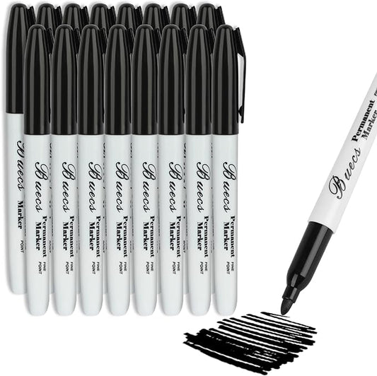 Permanent Markers, 128 Count Black Permanent Markers, Fine Point, Waterproof & Smear Proof Markers, Quick Drying, Office Supplies for School, Office, Home
