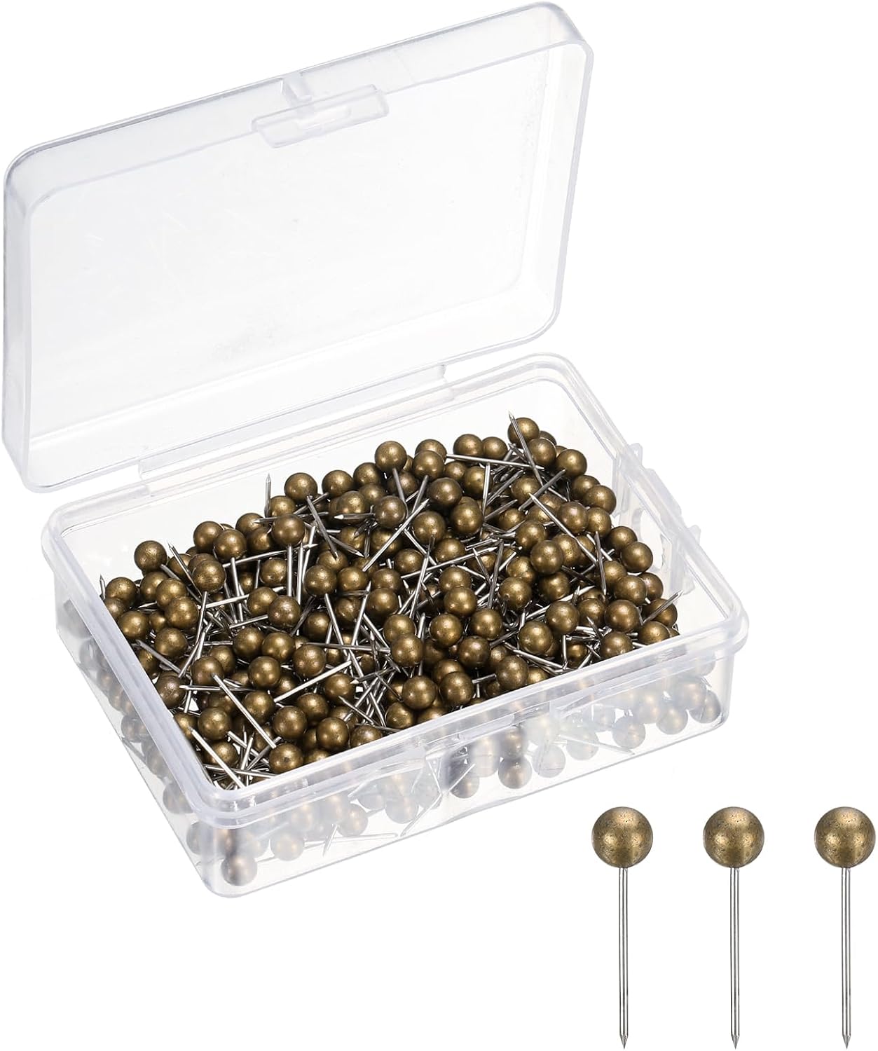 uxcell 400 Pcs Push Pins, Map Thumb Tacks 4mm Round Head Decorative Push Pins for Bulletin Board Home Office Travel Wall DIY Crafts Map Photo, Bronze