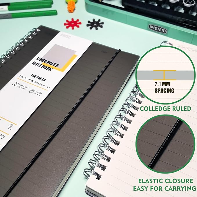 4 Pack Ruled Notebook, 5.9 x 8.3 Inches Spiral Notebooks for Work, School and Journal with 110 GSM Journal Ruled Paper, Large Notebook with 80 Sheets/160 Pages, Hardcover Ruled Journal Black