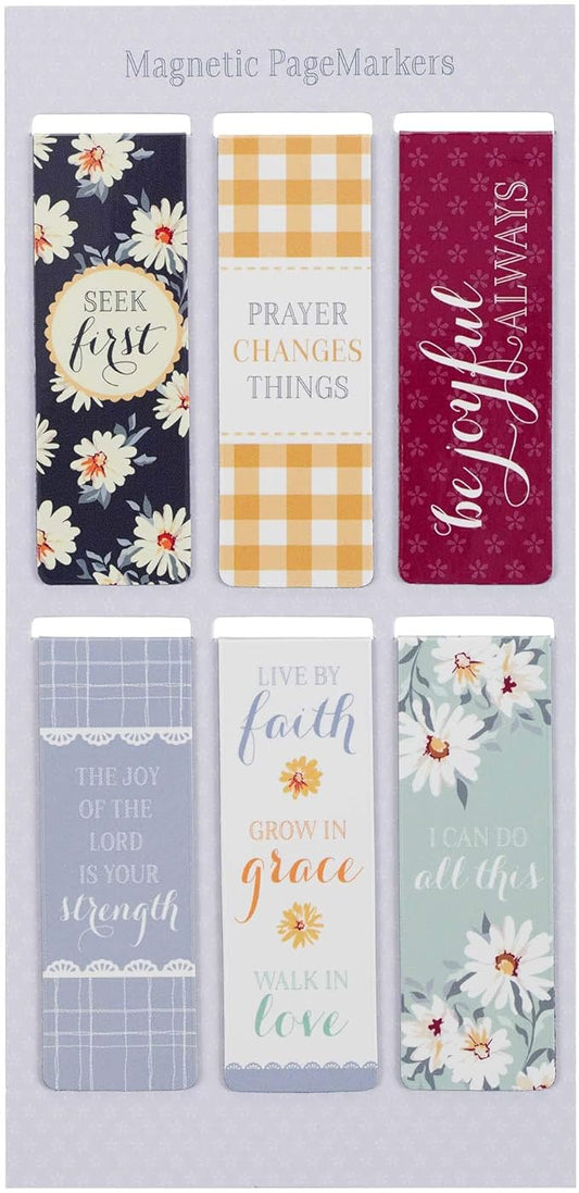 Christian Art Gifts Magnetic Scripture Bookmark Set for Women - Inspirational Beloved Scripture Favorites with Daisy Magnetic Bible Verse Pagemarker Set of 6 for Bibles and Books, Size 2.3” x 0.8”