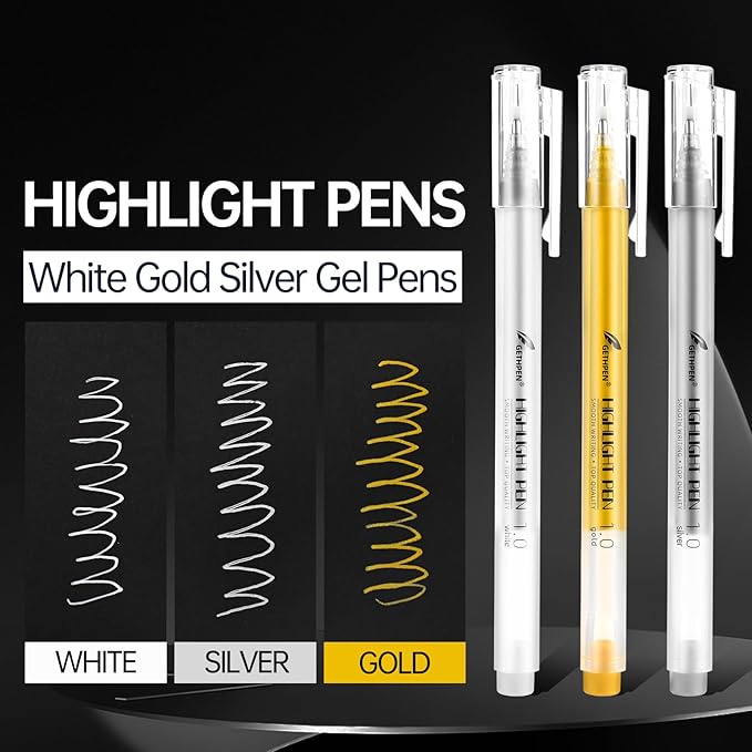 Silver Pens, 3Pack,1mm Extra Fine Point, Silver Gel Pens for Artists, Silver Gel Pen, Silver Ink Pen, Silver Pens for Black Paper, Silver Drawing Pens,Silver Pen for Artists Drawing