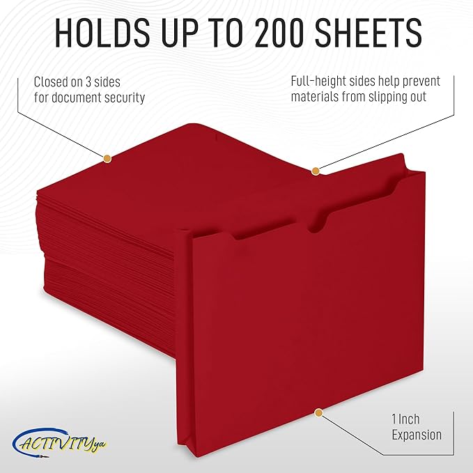 Red File Jackets, 1 Inch Expansion, Letter Size, Reinforced Straight-Cut Tab, 6 Pack