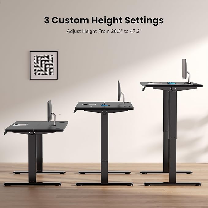 Electric Standing Desk Frame, Height Adjustable Table Legs with Memory Controller, Stand Up Desk Frame Up to 47.2", Ergonomic Standing Desk Base for Home and Office, Black Frame Only