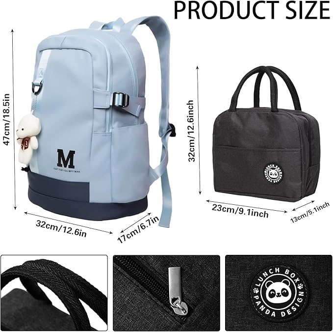 Boys and Girls Insulated Lunch Bag Set Backpack, Youth School Backpack, Children's Backpack, Laptop Backpack (blue)