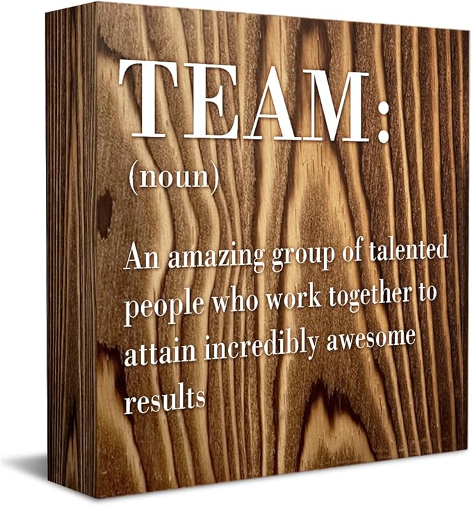 Inspirational Team Noun Office Decor Desk Decor Wooden Box Sign Rustic Wood Block Plaque Box Sign for Home Office Desk Shelf Table Decoration Coworker Gift Team Definition Teamwork Sign Roasted Color