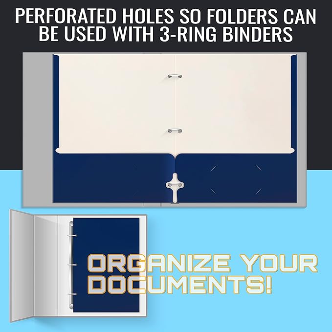 Better Office Products Two Pocket Portfolio Folders, 50-Pack, Blue, Letter Size Paper Folders, 50 Pieces, Blue