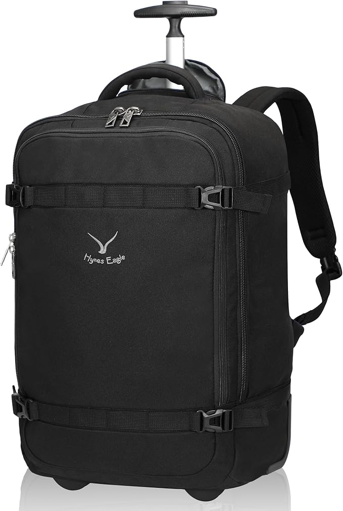 Hynes Eagle Rolling Backpack 42L Backpack with Wheels Airline Approved Carry on Luggage Laptop Travel Backpack for Women Men Black-2024