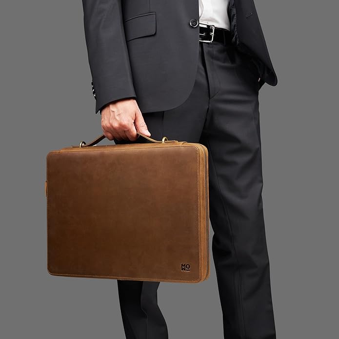 Awesometik Leather Organizer,Mac Bag Genuine Full Grain Leather,Crazy Horse Leather Portfolio Bag,Bag with Multiple Slots