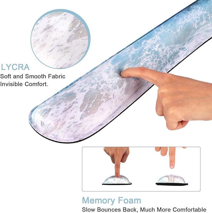 iCasso Keyboard Wrist Rest and Mouse Wrist Rest Pad, Made of Memory Foam, Ergonomic Support, Easy Typing and Relieve Wrist Pain, Perfect for Gaming, Computer, Office, Laptop (C-Beach)