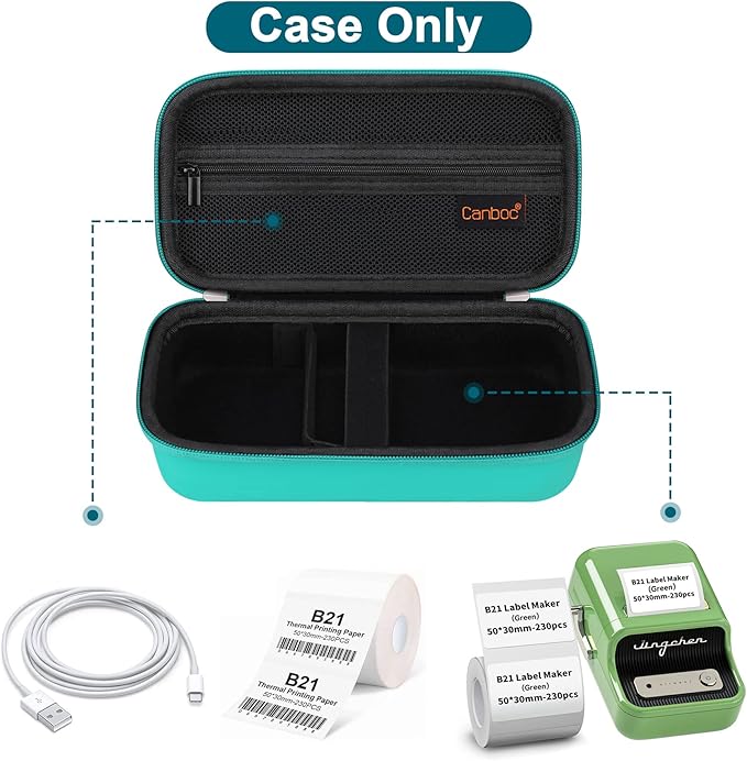 Canboc Carrying Case for NIIMBOT B21 B1 Inkless Label Maker, Portable Mini Bluetooth Thermal Label Printer Storage Bag fit Label Paper, Cable, Turquoise (Case Only)