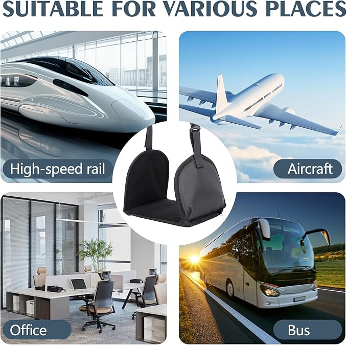 Upgraded Foot Hammock for Plane Travel-Memory Foam Airplane Foot Hammock to Relax Your Feet, Portable Adjustable Airplane Foot Rest, No Clashing Foot Rest for Air Travel with Comfortable Support Plate