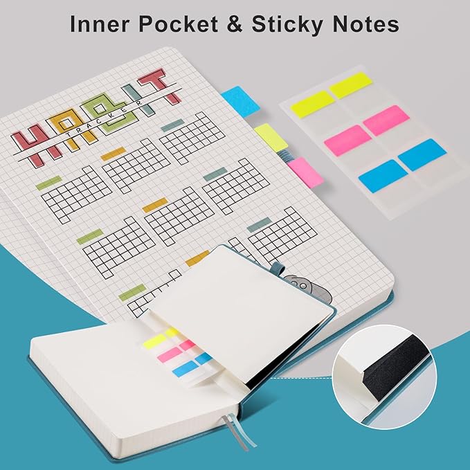 EMSHOI Graph Paper Notebook - 320 Pages, A5 Hardcover Leather, 100gsm Thick Paper, Square Grid Notebook for Women Men Work School Math Writing, Graphing, Engineering, 5.75 x 8.38, Light Blue