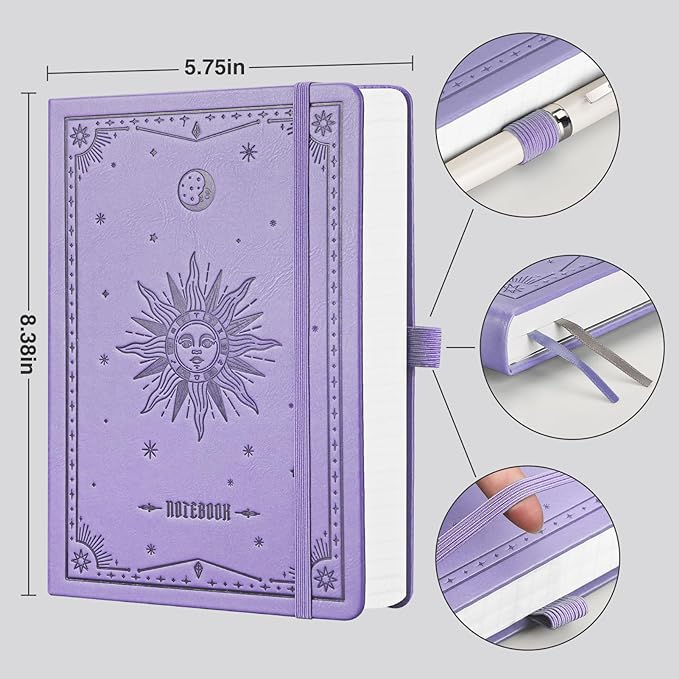 EMSHOI Bullet Dotted Journal Notebook - 320 Pages, 100gsm Thick Paper, A5 Hardcover Leather, Dot Grid Notebook for Women Men Work Writing, Bullet Journaling, Drawing, 5.75 x 8.38, Light Purple