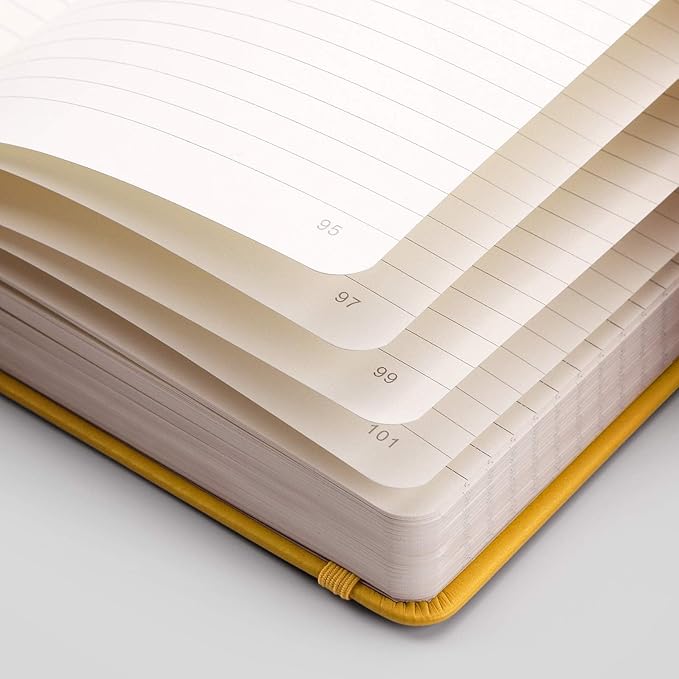 EMSHOI Lined Journal Notebook - 120gsm Thick Leather Journal with Sticky Notes, 256 Numbered Pages A5 Hardcover College Ruled Notebook for Women Men Work School Writing, Medium 5.75" x 8.38"-Yellow