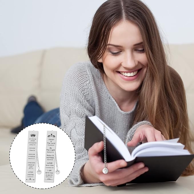 5 Pcs Christian Gifts for Women Metal Religious Bible Verse Bookmark Gifts for Friend Inspirational Christian Bookmarks with Church Cross Chain Scripture Bookmarks for Men Bulk Gift(Silver)