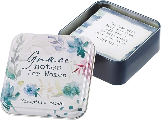 Christian Art Gifts Scripture Prayer Cards In Tin | Grace Notes For Today – 50 Double Sided Cards | Bible Verse Encouraging Gift for Women