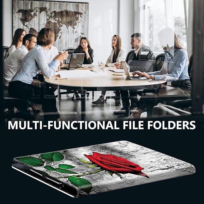 PU Leather Padfolio Folder Clipboard Portfolios Organizer Conference Document Organizer with Business Card Holder Storage Clipboard Writing Pad,Elegant Red Rose