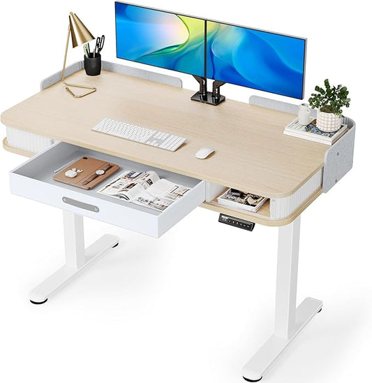 Marsail Electric Standing Desk Whole-Piece Desktop 48 x 24 Inches Height Adjustable Desk with 3 Drawers Home Office Table with 3 Memory Preset