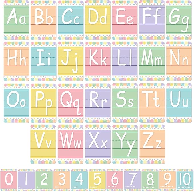 Bulletin Board Letters - ABC Alphabet Poster Classroom Decorating Set Toddler English Poster Kindergarten Elementary Classroom Nursery Home Wall Decoration（Soft Tones）