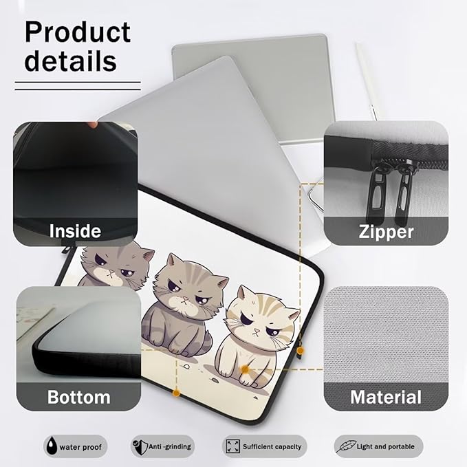 Cute Cat Laptop Protective Sleeve for Girls Boys 10 Inch Laptop Covers with Large Capacity Lap Top Case Lightweight Computer Sleeve Bag Suitable Gifts for Holidays Tablet Bag Grey
