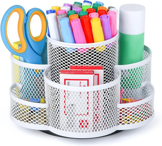 Pen Holder for Desk, Rotating Pencil Holder, Cup Holder for Desk Office Pen Organizer in White