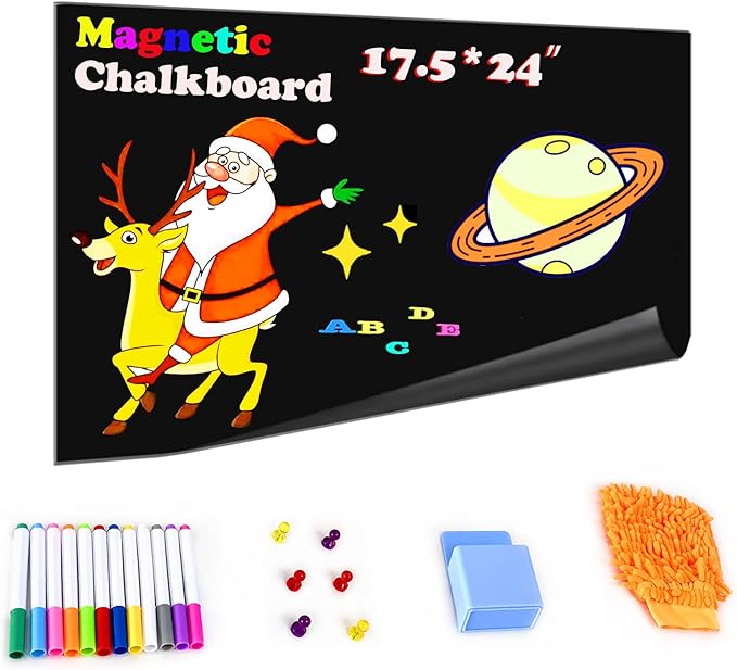 Magnetic Chalkboard Contact Paper 17.5" x 24" Self Adhesive Magnetic Wall Board Sticker with Liquid Chalk for Kids Black Chalk Board Wallpaper Roll Alternative Magnetic Blackboard Paint