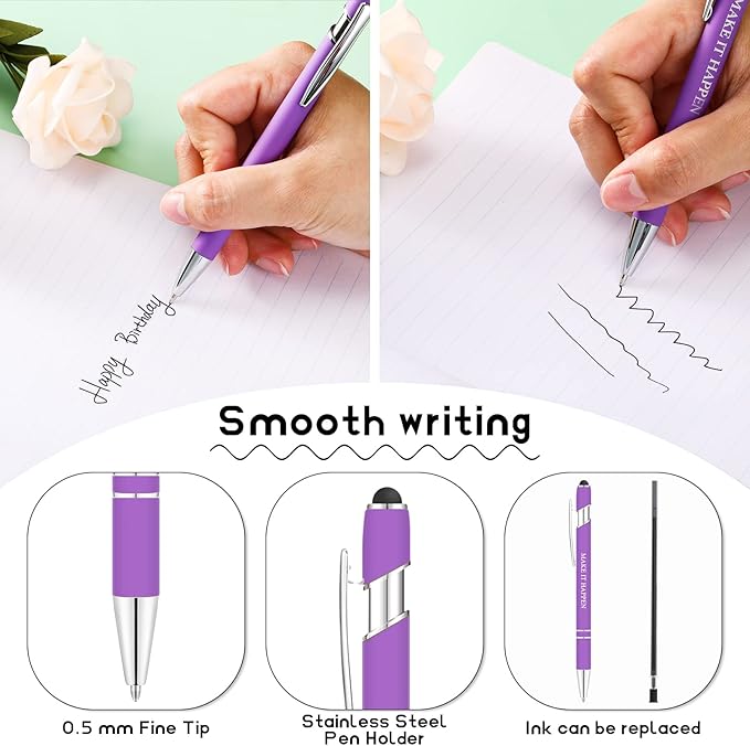 Zonon 12 Pieces Inspirational Pens Bulk Easter Basket Stuffers Motivational Quotes Ballpoint Pens with Stylus Tip Inspirational Gifts for School Office Teachers(Assorted Color,Motivational Style)