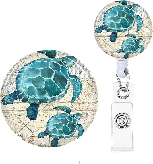 Sea Turtle Badge Reels Holder Retractable with ID Clip for Nurse Name Tag Card Nursing for Doctor Teacher Student Employee Office Medical Work 2