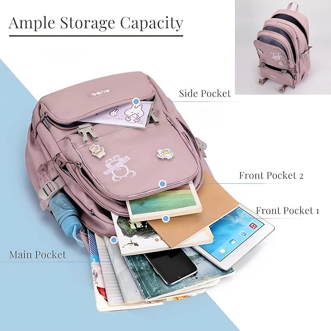 Cute School Laptop Backpack with Large Capacity Multiple Pockets for Girls Travel Friendly with Luggage Strap Accessory Included (Blue)