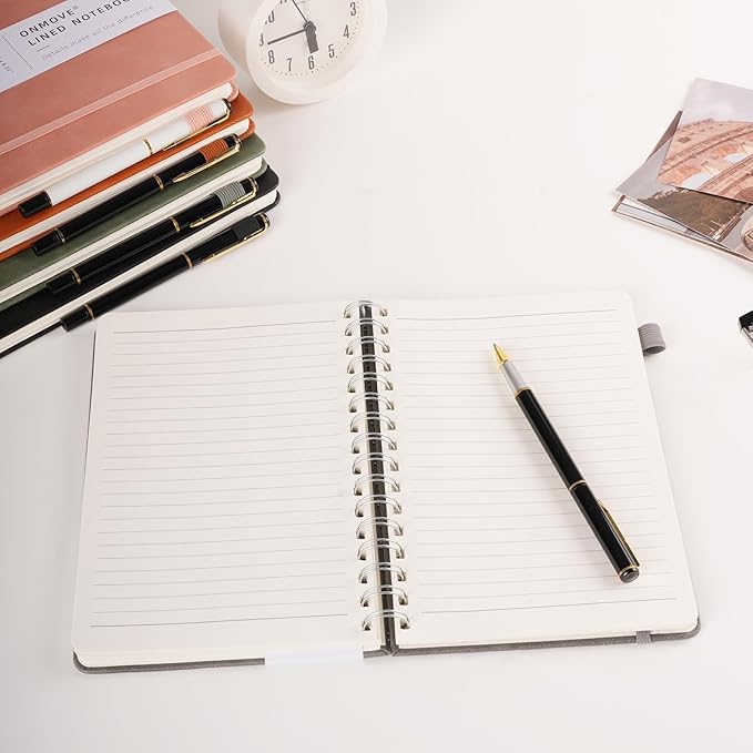 Lined Spiral Notebook Journal for Women Men 160 Pages A5 College Ruled Hardcover Leather with Pen Holder Notebook Journals for Note Taking Work Navy Blue