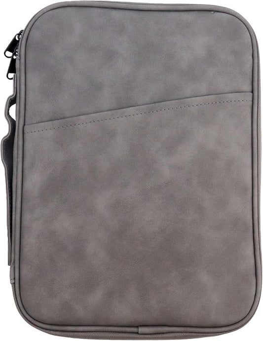 Grey Book Sleeve with Zipper PU Book Covers 11"×9" Book Pouch Washable Book Protector Cloth Book Case Bags for Book Lovers Office Document