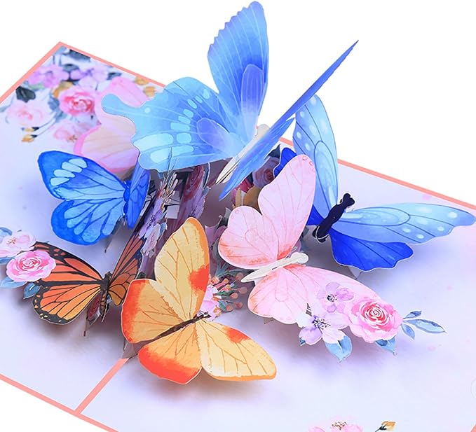 Pop Up Card, Butterfly and Flower 3D Greeting Card with Envelope for Any Occasion, Birthday, Mother's Day, Anniversary, Valentines Day, Handmade Gifts, Foldable Celebration Cards for Friends