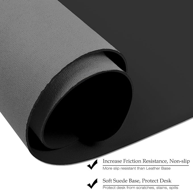 Boutilon Leather Desk Pad 47"x 24" Non-Slip Mouse Pad,Business Desk Pad,Extended Table Protector for Keyboard and Mouse,Desk Writing Pad for Office Home Working Decor (XXXL-Black)