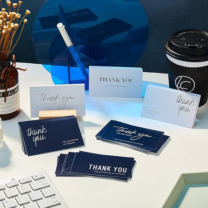 120 Pieces Thank You for Your Order Cards Customer Appreciation Note Cards Thank You for Supporting My Business Card for Small Business Owners Stores Online Retailers 3.5 x 2 Inch(Navy Blue, White)