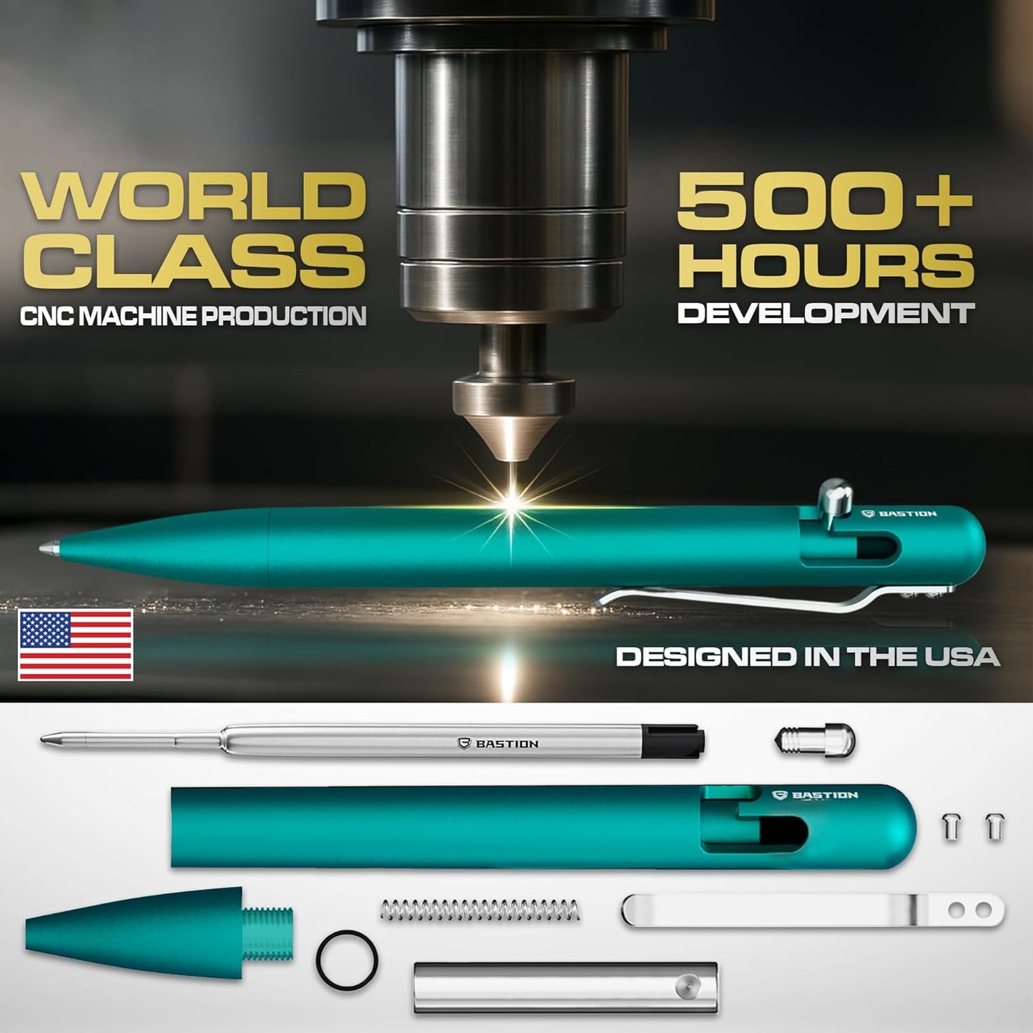 BASTION® Luxury Bolt Action Pen, Durable Professional Ballpoint Pen with Fine Tip, EDC Pen, Ink Refillable Pen for Birthday Gift, Travel Pen for School and Work