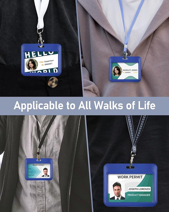 Uniclife 3 Pack Sliding ID Badge Holder Blue Horizontal Hard Plastic Case with Clear Window Card Protector Pouch for Office School ID Credit Cards Proximity Key Cards Driver’s Licenses and Passes